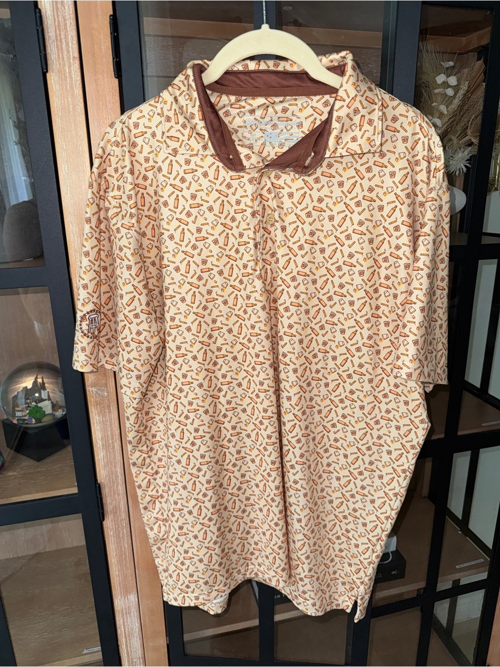 Barstool Sports performance polo cigars & Whiskey Print short sleeve shirt
